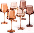 Venus Colored Wine Glasses Set of 6 18oz - Hand Blown Amber Elegance