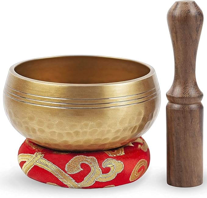 Tibetan Singing Bowl Set for Beginners - Authentic 3.2 Inch Gold