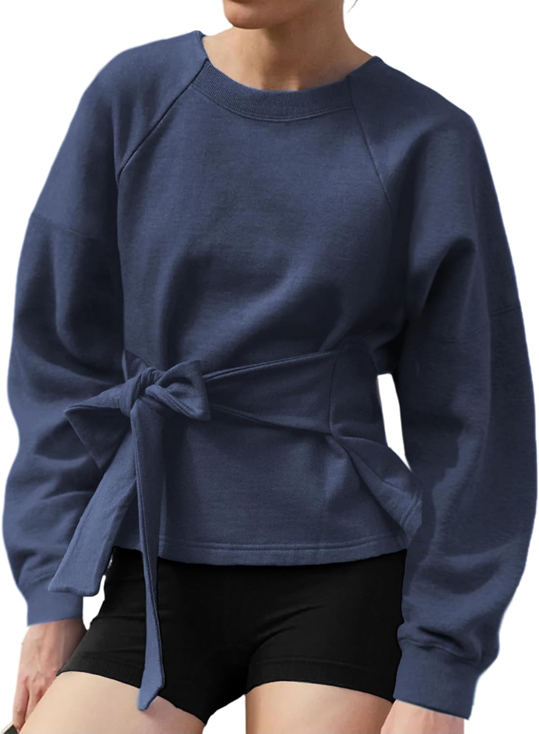 Zhiyouni Women's Long Sleeves Casual Tie Knot Sweatshirt Top