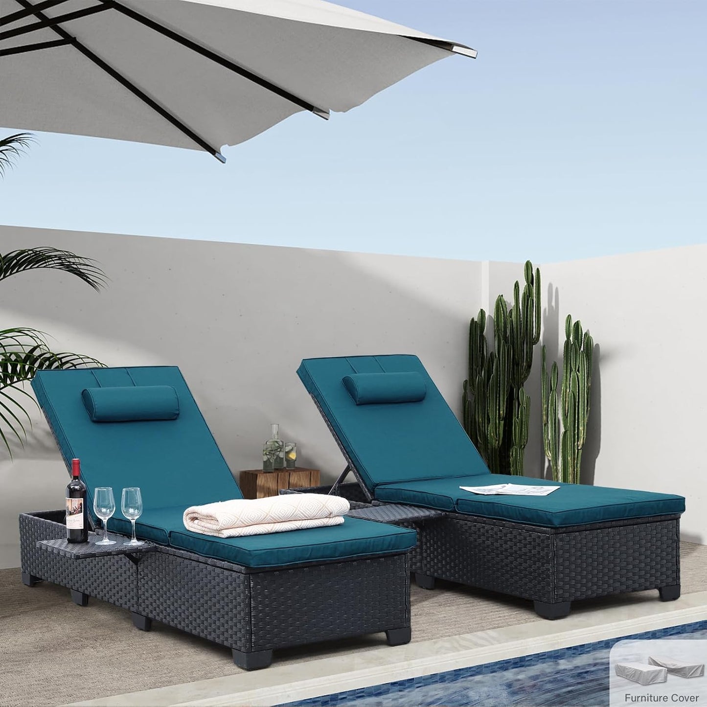 Outdoor Chaise Lounge Chairs Set of 2 for Patio Furniture