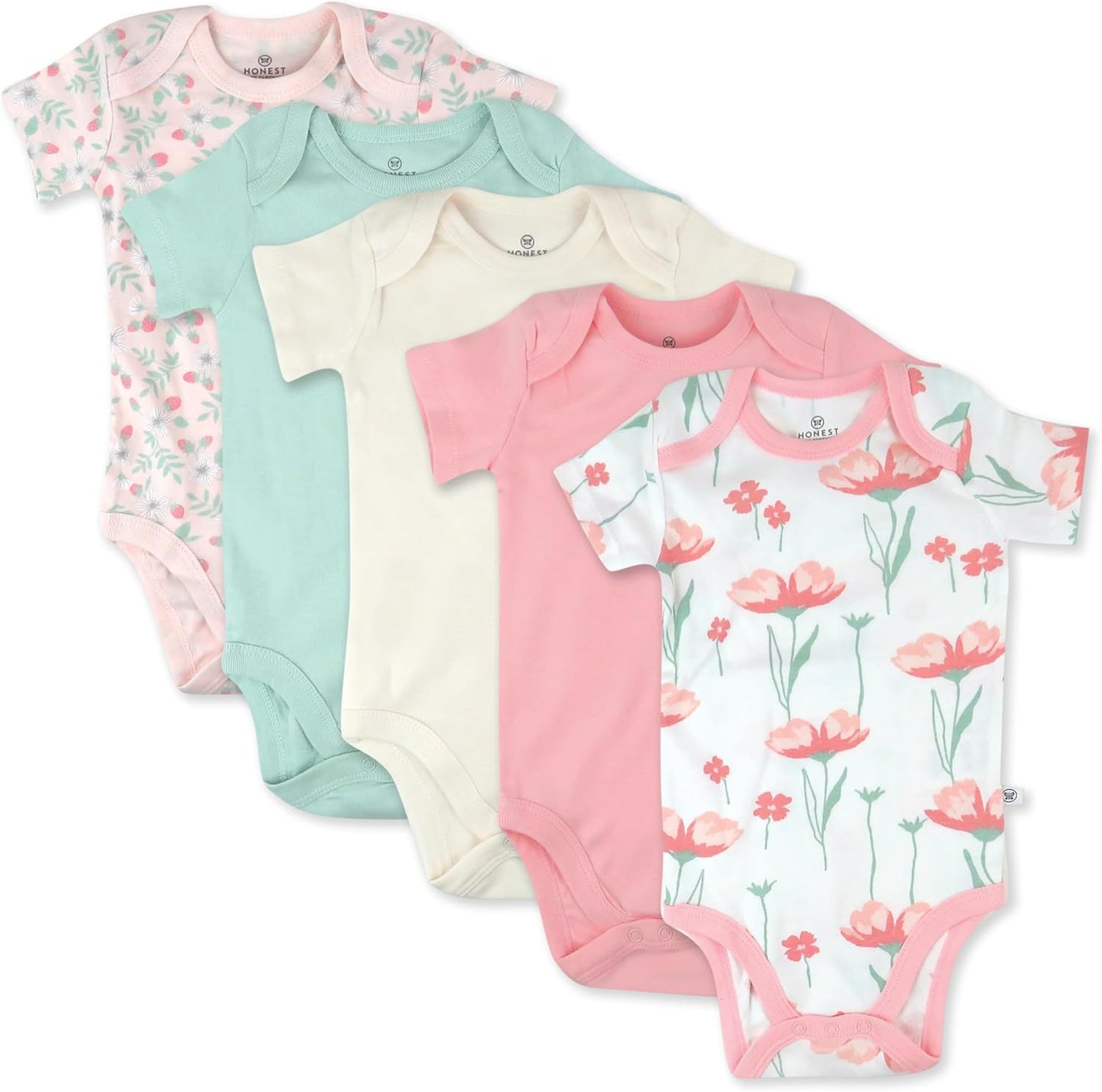 HonestBaby 5-pack Short Sleeve Bodysuits for Baby Girls
