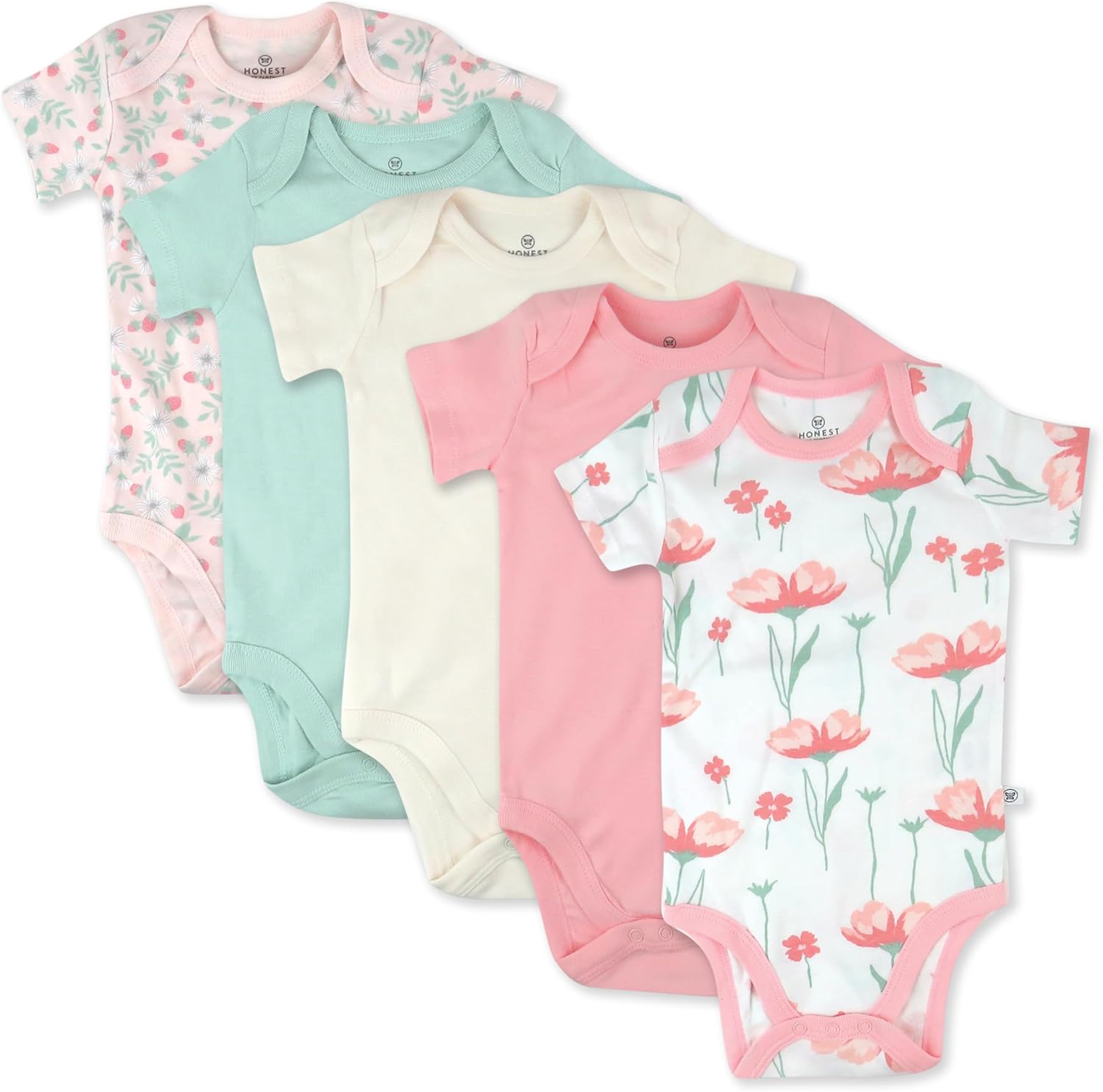 HonestBaby 5-pack Short Sleeve Bodysuits for Baby Girls