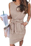 Sleeveless Striped T Shirt Dress Tie Waist - Casual Summer Staple