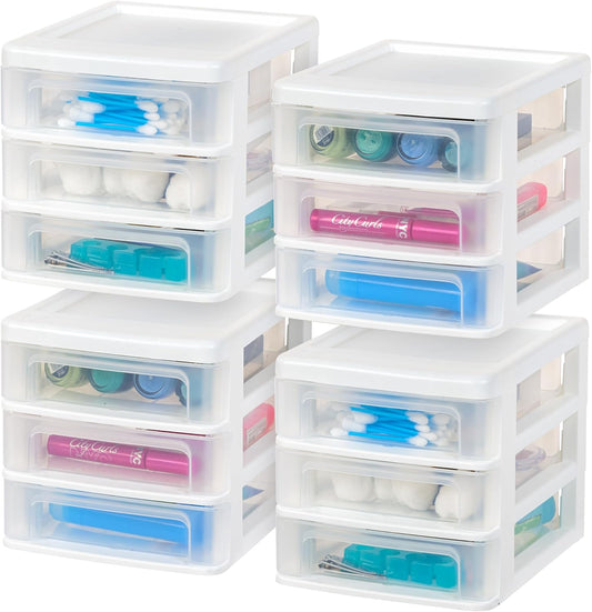 IRIS USA Plastic Stacking Desk Top 3-Drawer Organizer for Small Spaces