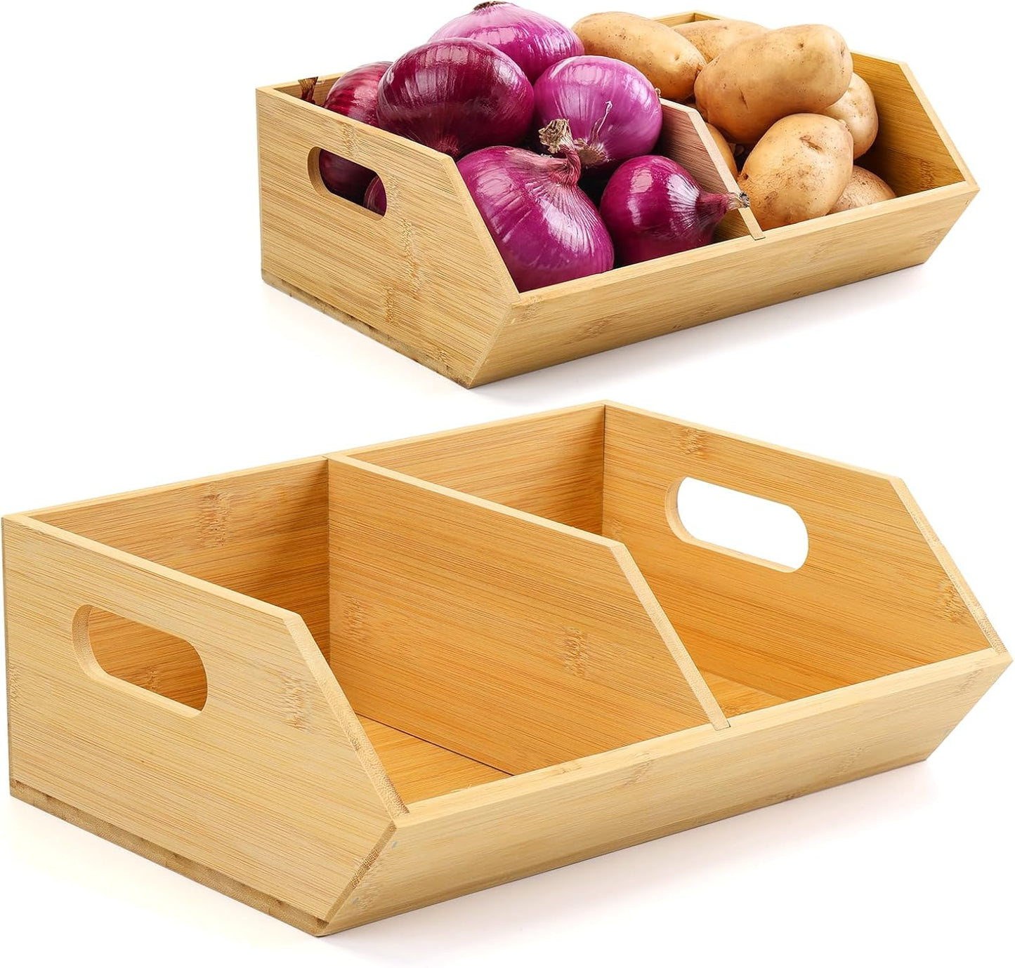 Bamboo Storage Bins for Kitchen Organization and Pantry Use