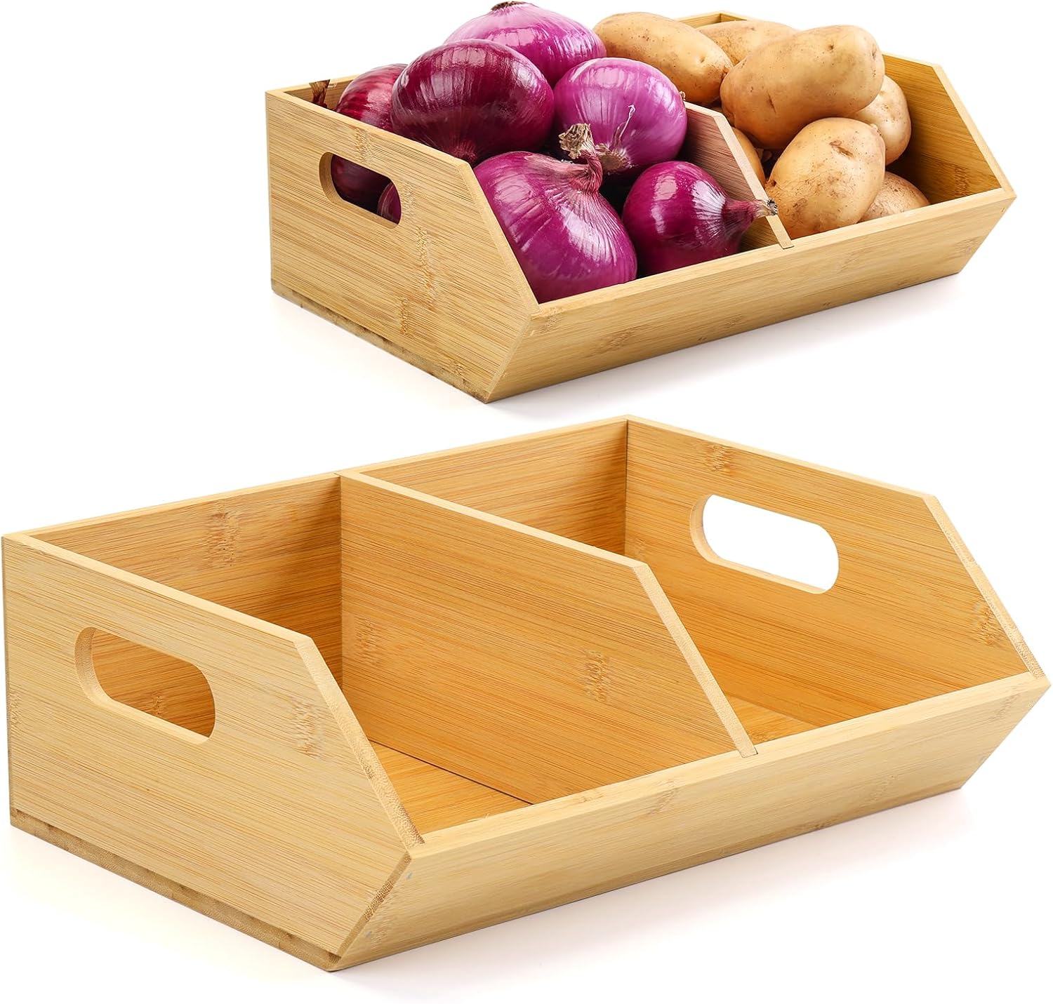 Bamboo Storage Bins for Kitchen Organization and Pantry Use