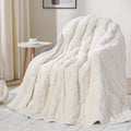 Queen Size Cream White Weighted Blanket 15 lbs - Plush Sherpa Comfort