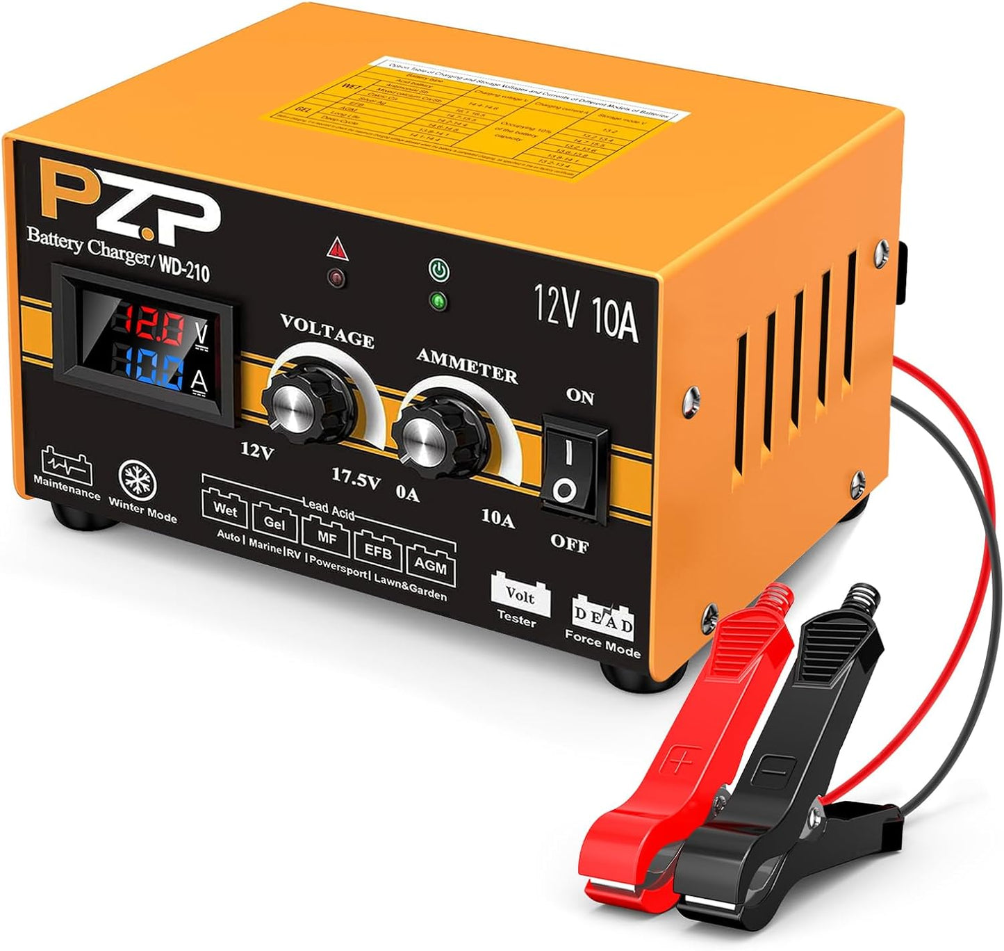 12V Battery Charger Maintainer | Adjustable 10A Trickle Charger | Desulfator & Repair | Winter Mode | For Multiple Batteries