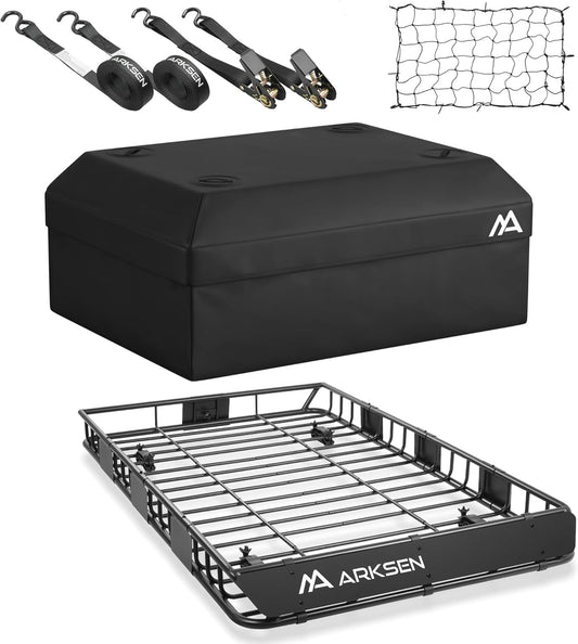 ARKSEN Universal Roof Rack with Waterproof Bag & Cargo Net