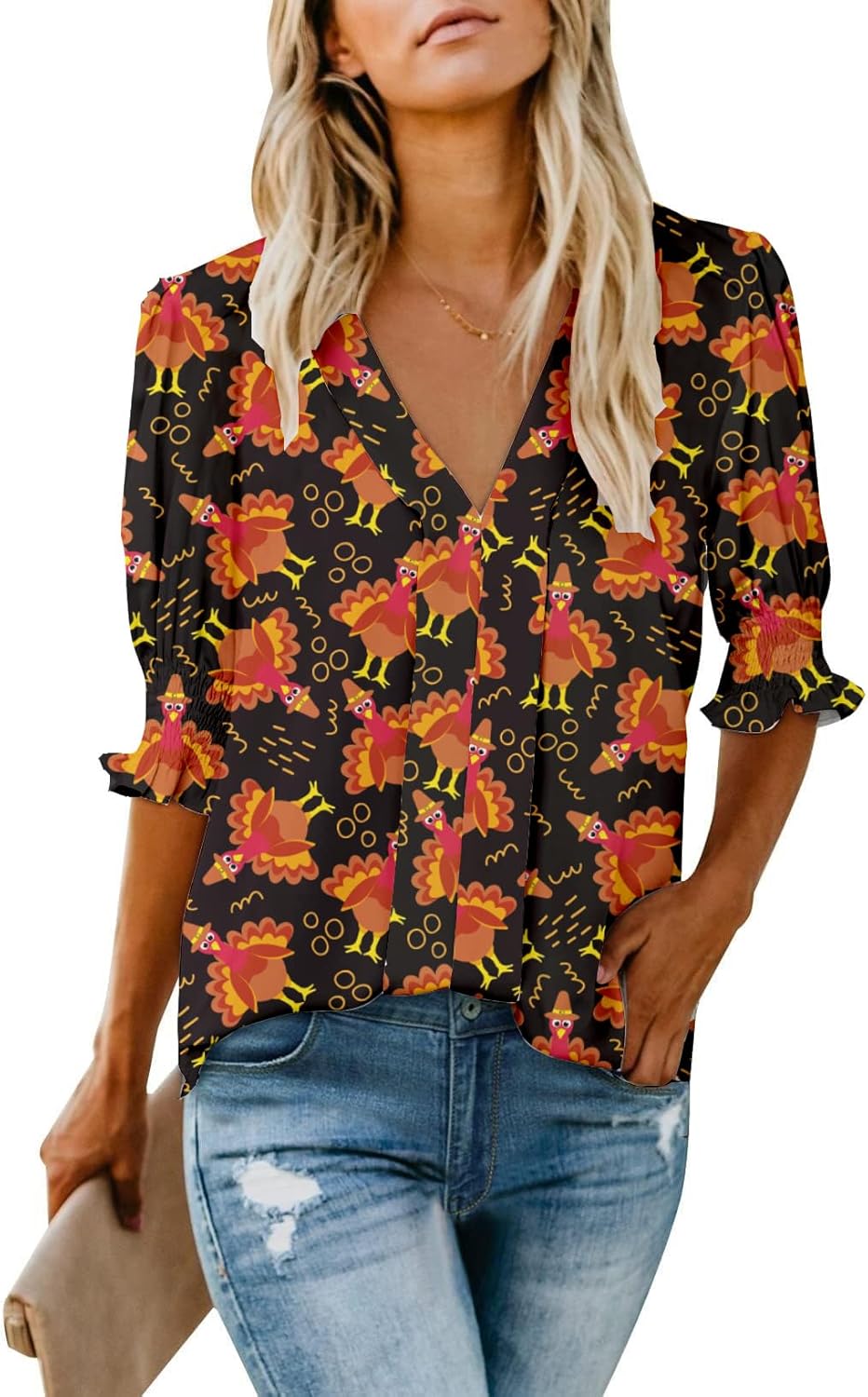 Halloween Women's Dressy Tops with Smocked Sleeves for Fun