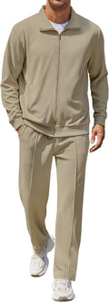 Men's Jacquard Sweatsuit 2-Piece Full Zip Tracksuit - Comfortable Fit