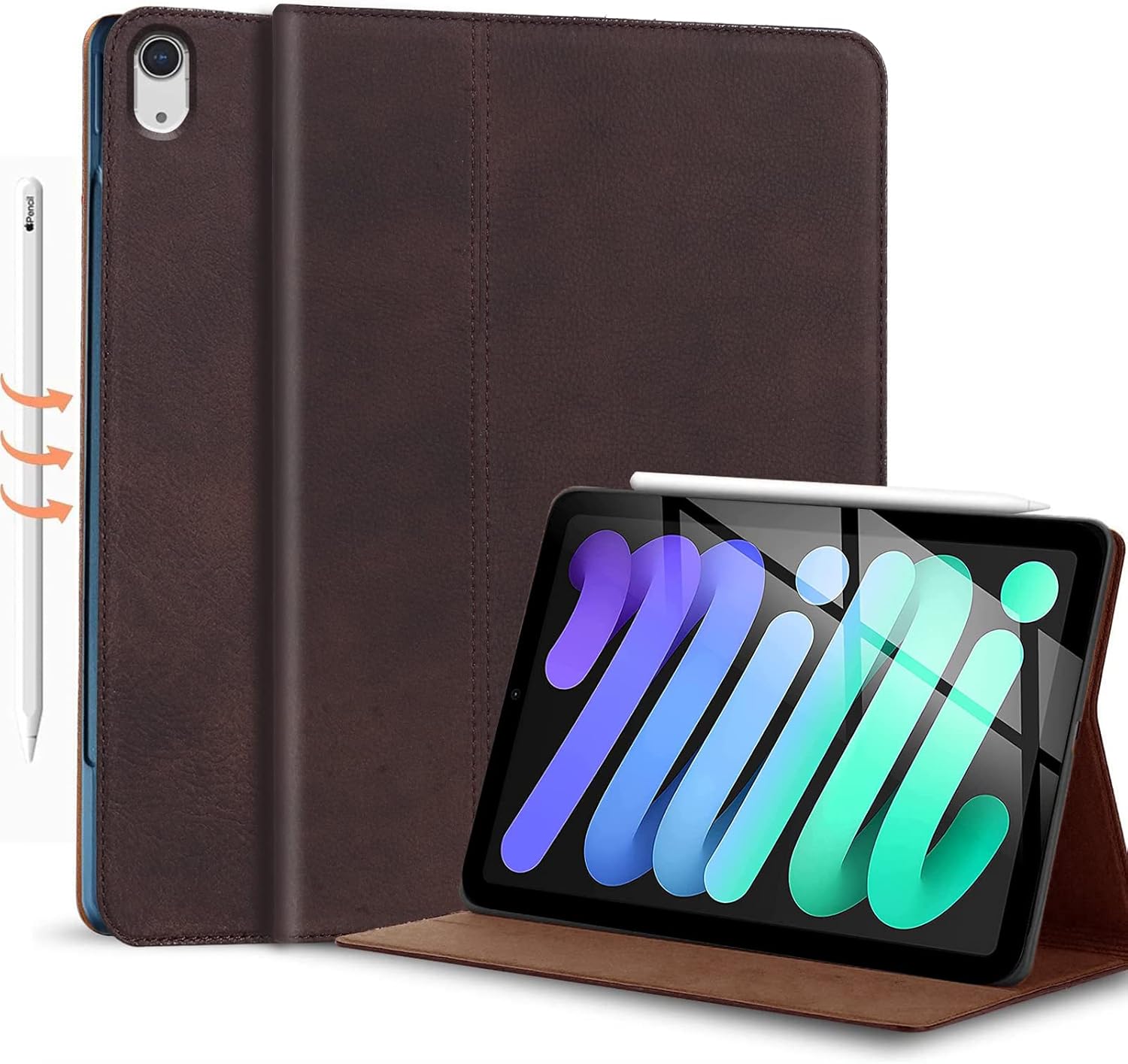 Genuine Leather Case for iPad Mini 7 and 6 with Adjustable Stand