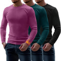 Riyiper 3 Pack Men's Ribbed Thermal Shirts - Warm Slim Crew Neck