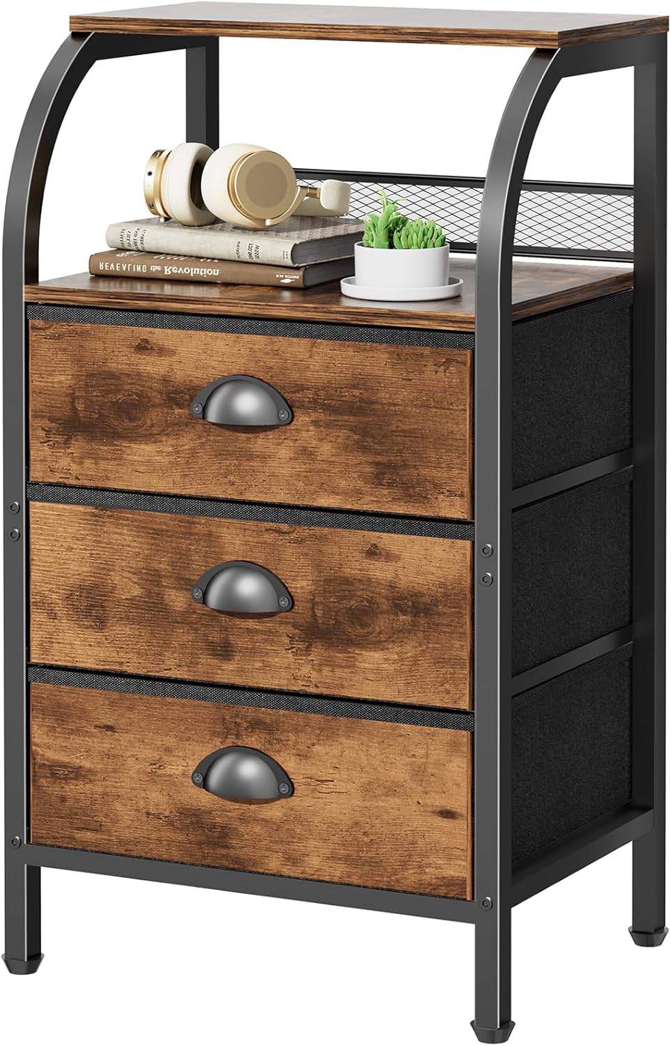 Night Stand with Drawer and Open Shelves for Bedroom Storage