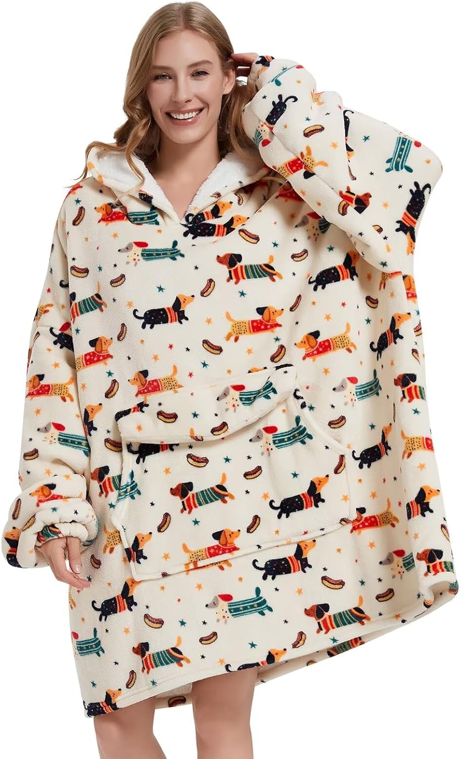 Fiosnow Dachshund Blanket Hoodies for Adults - Cozy Oversized Wearable