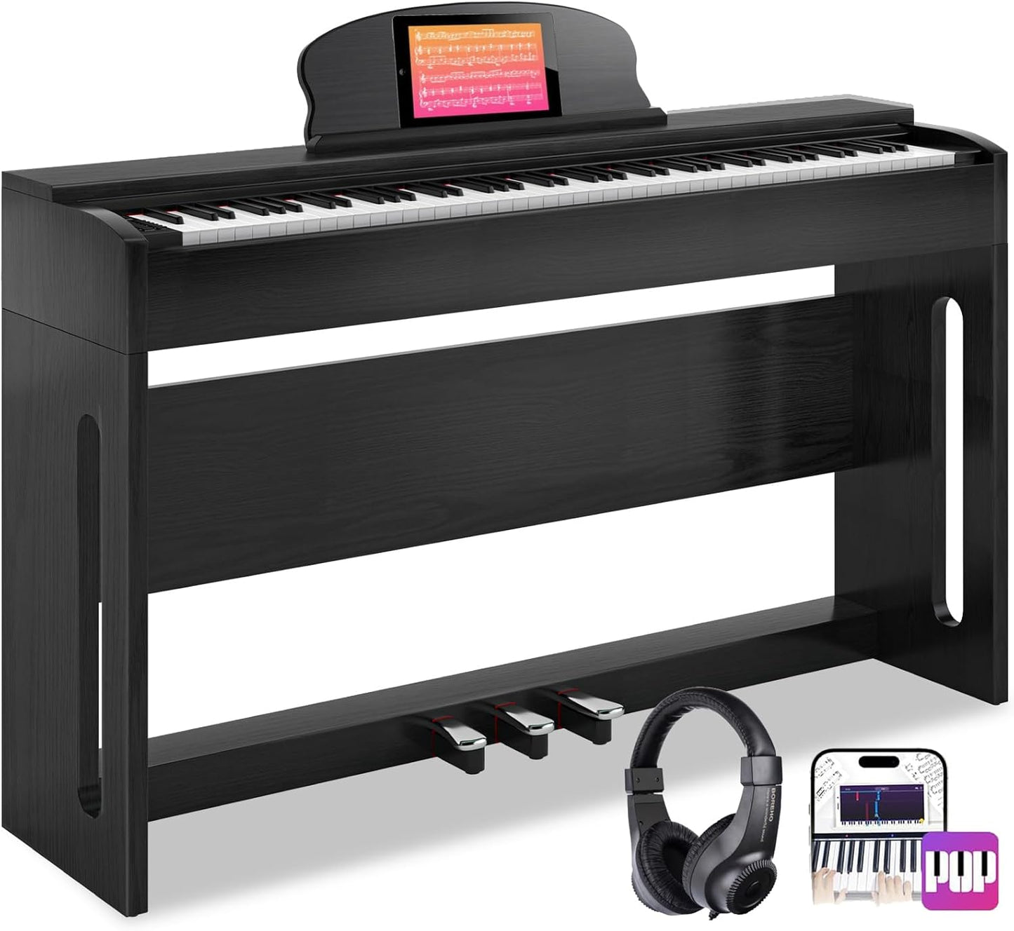 88-Key Weighted Digital Piano Set - Pro Sound, Stand & Lessons