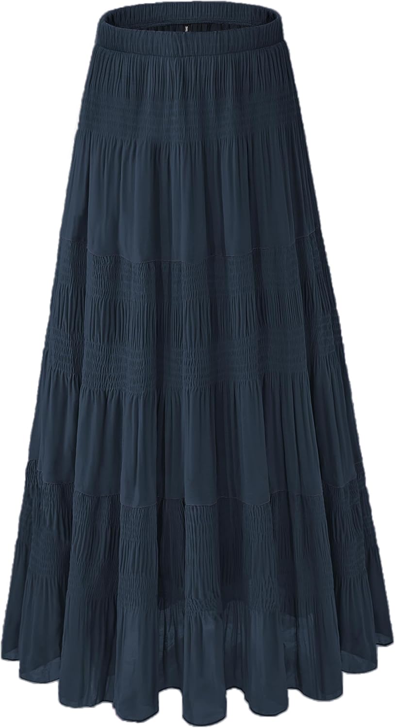 Women's Chiffon White Flowy Maxi Skirts for Boho Fall Style