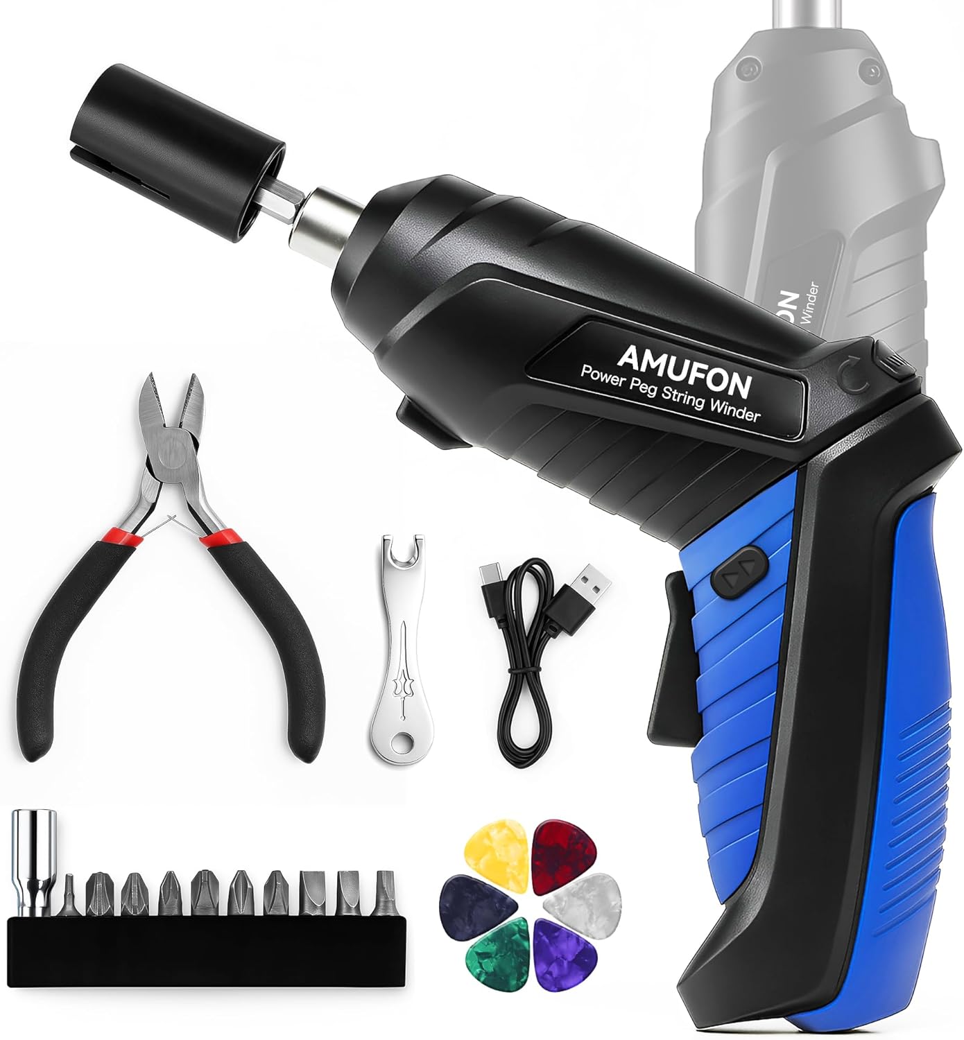 AMUFON 200RPM Electric String Winder for Guitarists