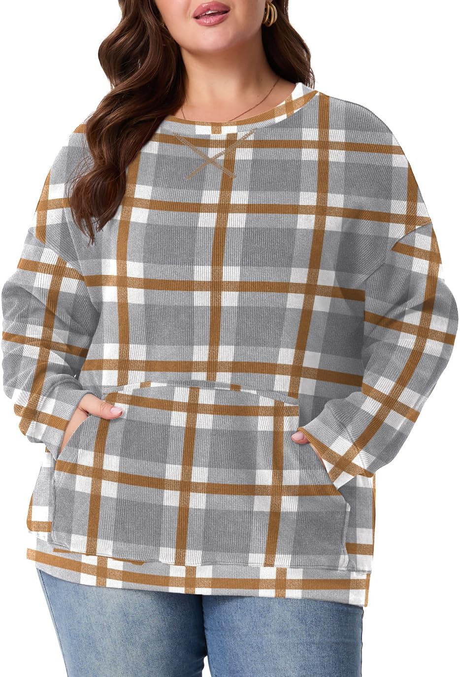 OLRIK Women Plus Size Oversized Corduroy Sweatshirt for Fall