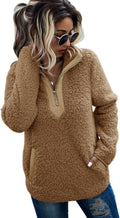 AQOTHES Womens Loose Casual Zipper Sherpa Fleece Pullover - Cozy Warm