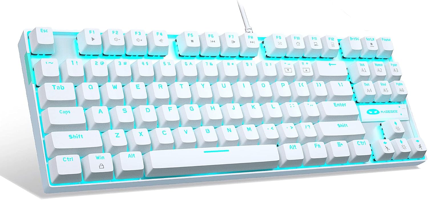 Compact 87-Key MageGee Gaming Keyboard - Ice Blue Backlit!