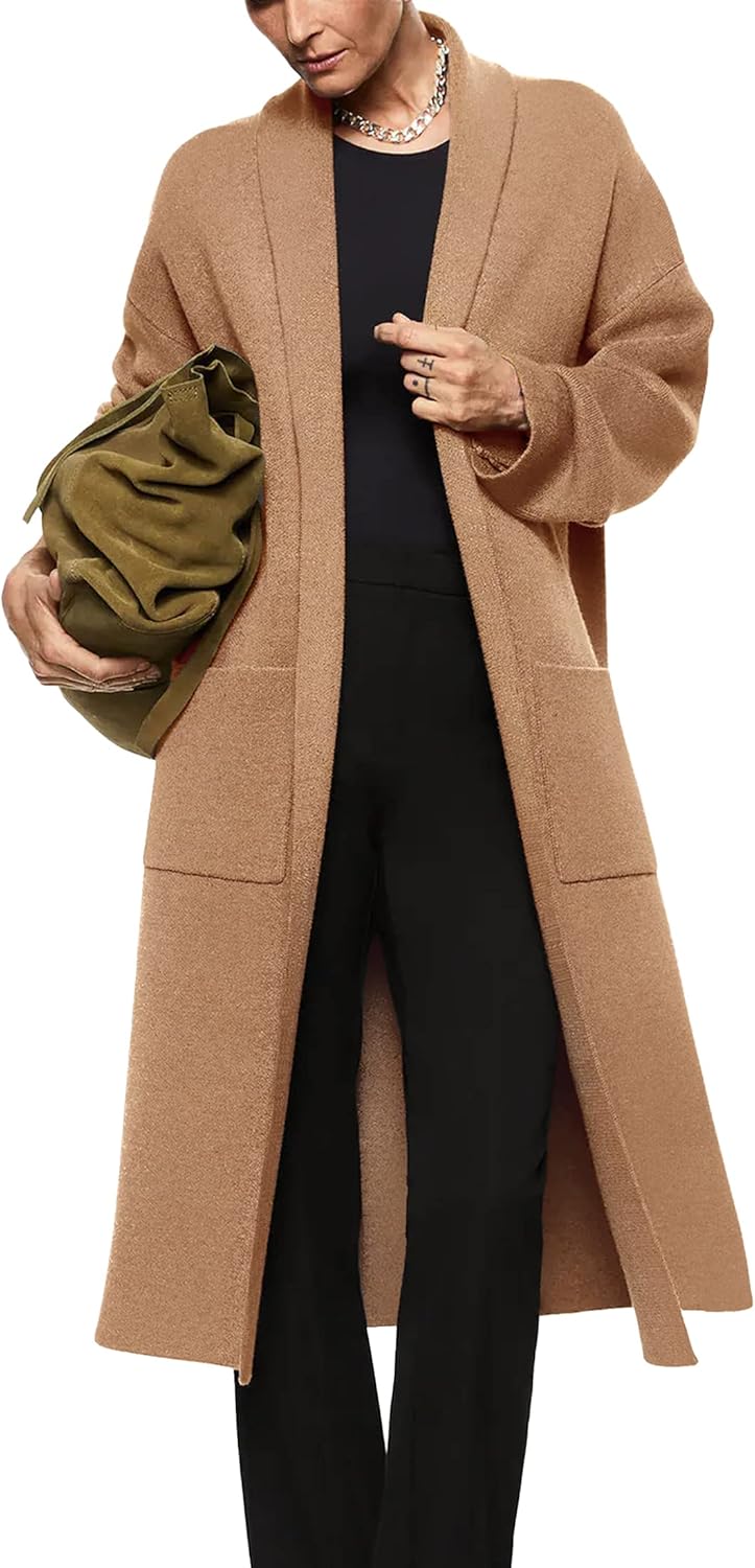 Womens Long Sleeve Maxi Cardigan Open Front Cozy Sweater Coat