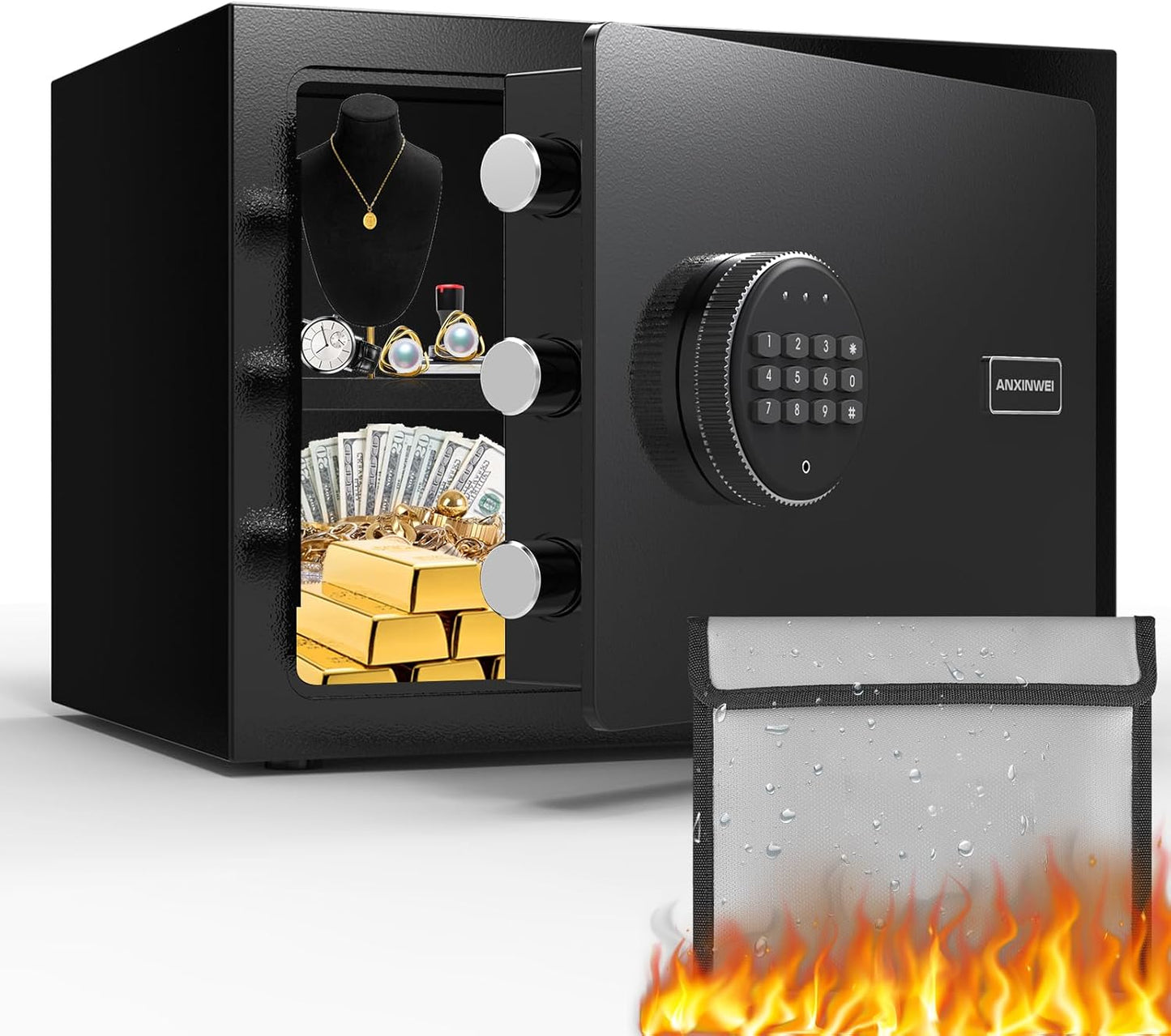 Small Digital Money Safe with Fireproof Waterproof Bag