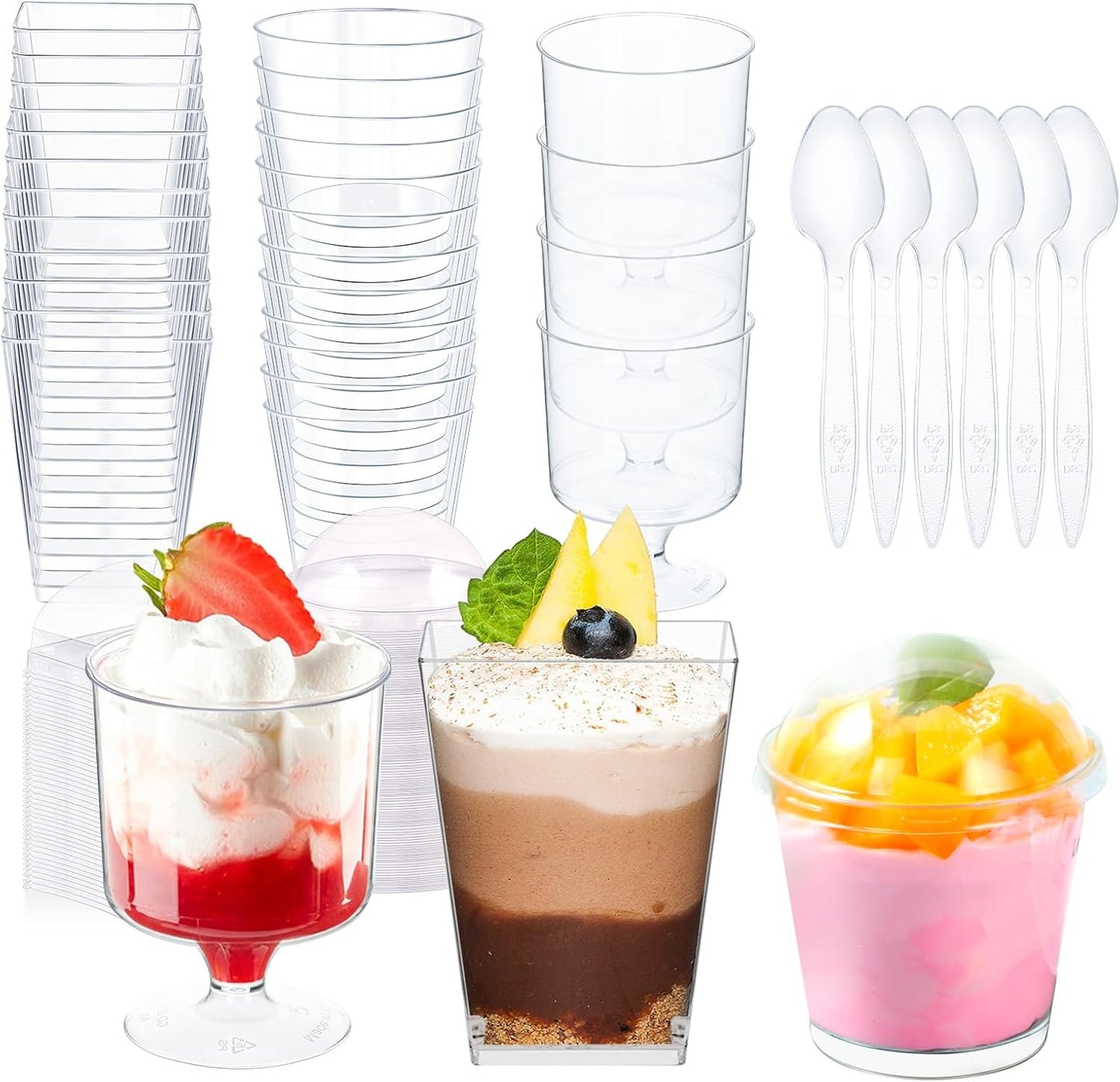 340 Packs Plastic Dessert Cups with Lids and Spoons for Parties