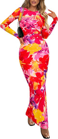 Women's Bodycon Maxi Dress Floral Print - Flattering Ruched Fit Out