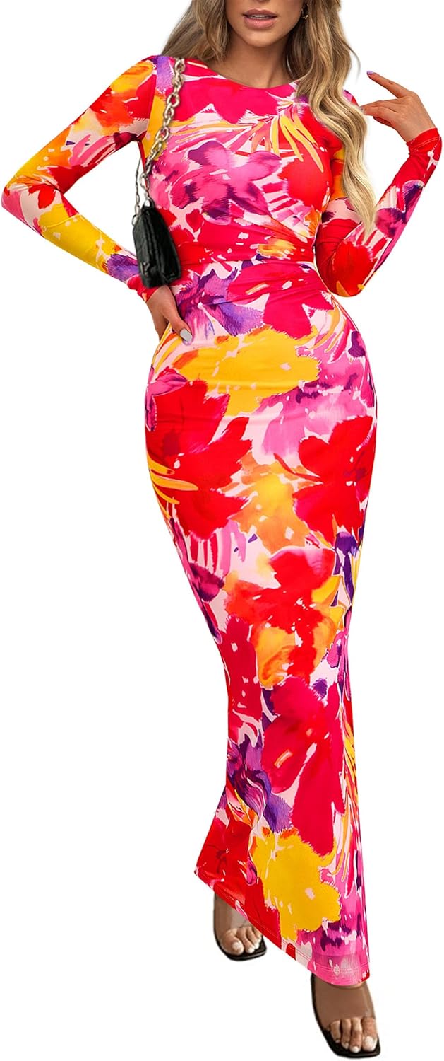 PRETTYGARDEN Women's Bodycon Maxi Dress for Fall and Spring