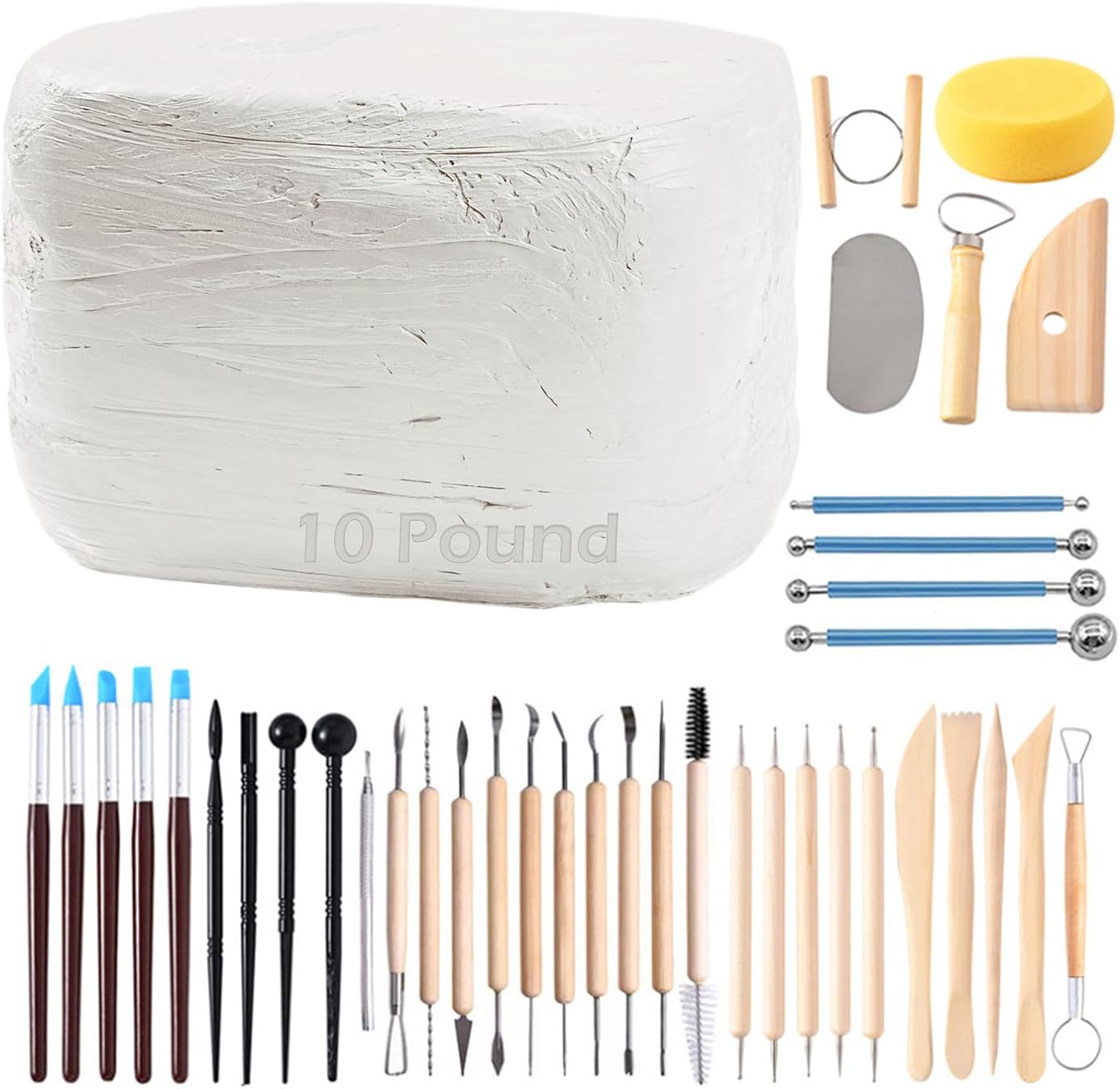 ReArt Natural Air-Dry Clay with 40 Pcs Pottery Tools Set