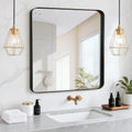 28x28 in Black Bathroom Mirror - Metal Framed Square Mirror for Sink