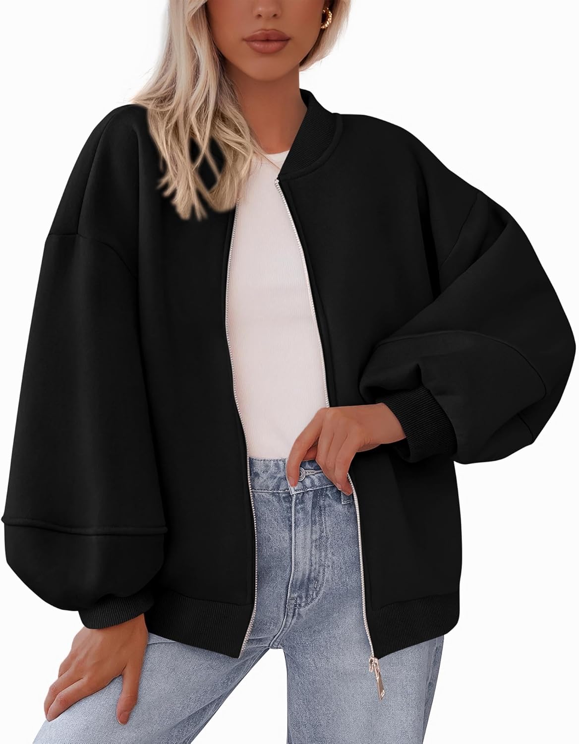 KIRUNDO Womens Fall Fashion Oversized Zip Up Sweatshirt Jacket