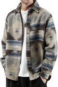 FindThy Mens Brushed Flannel Aztec Print Button Up Shacket - Warm hem