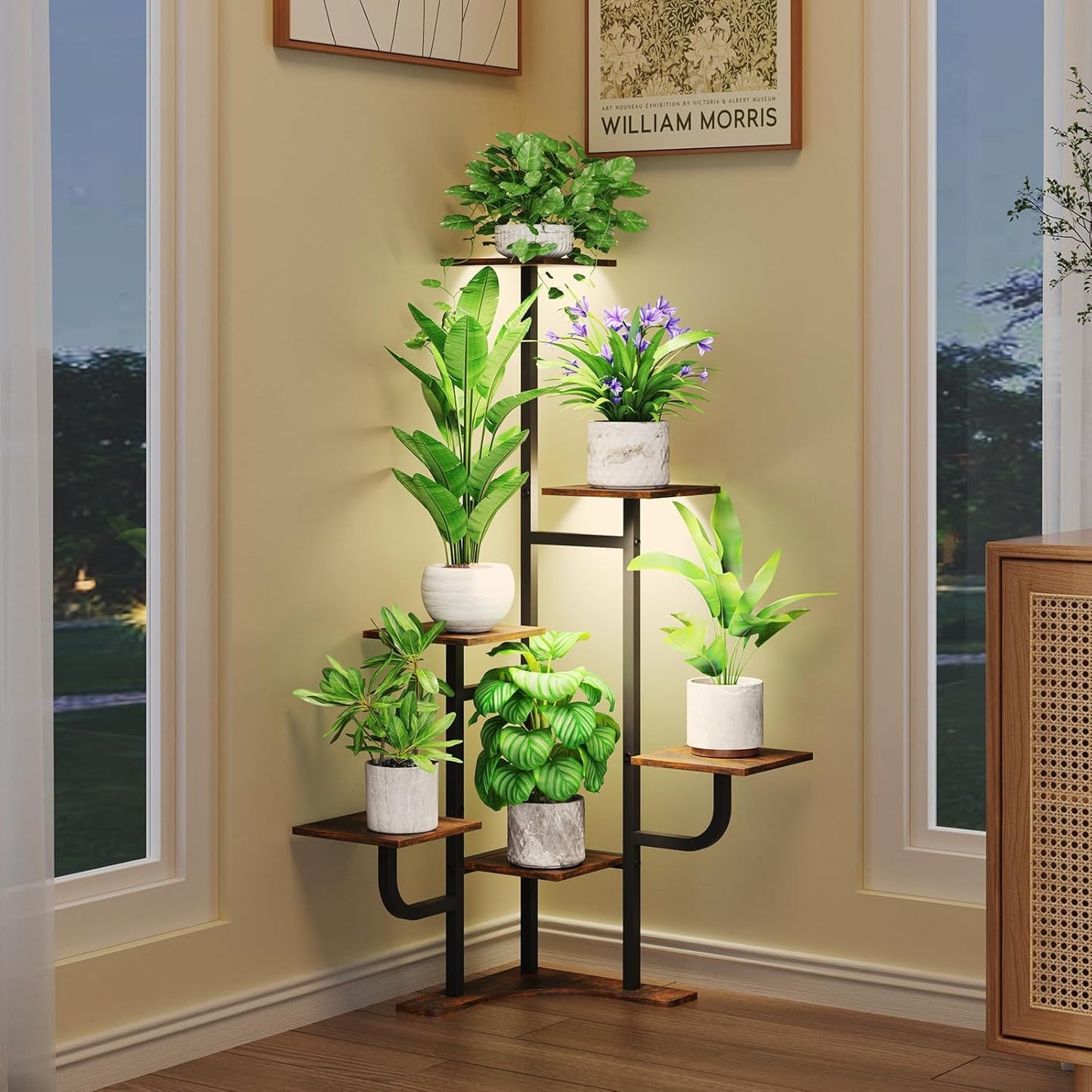 Homsorout Corner Plant Stand with Grow Light for Indoor Use