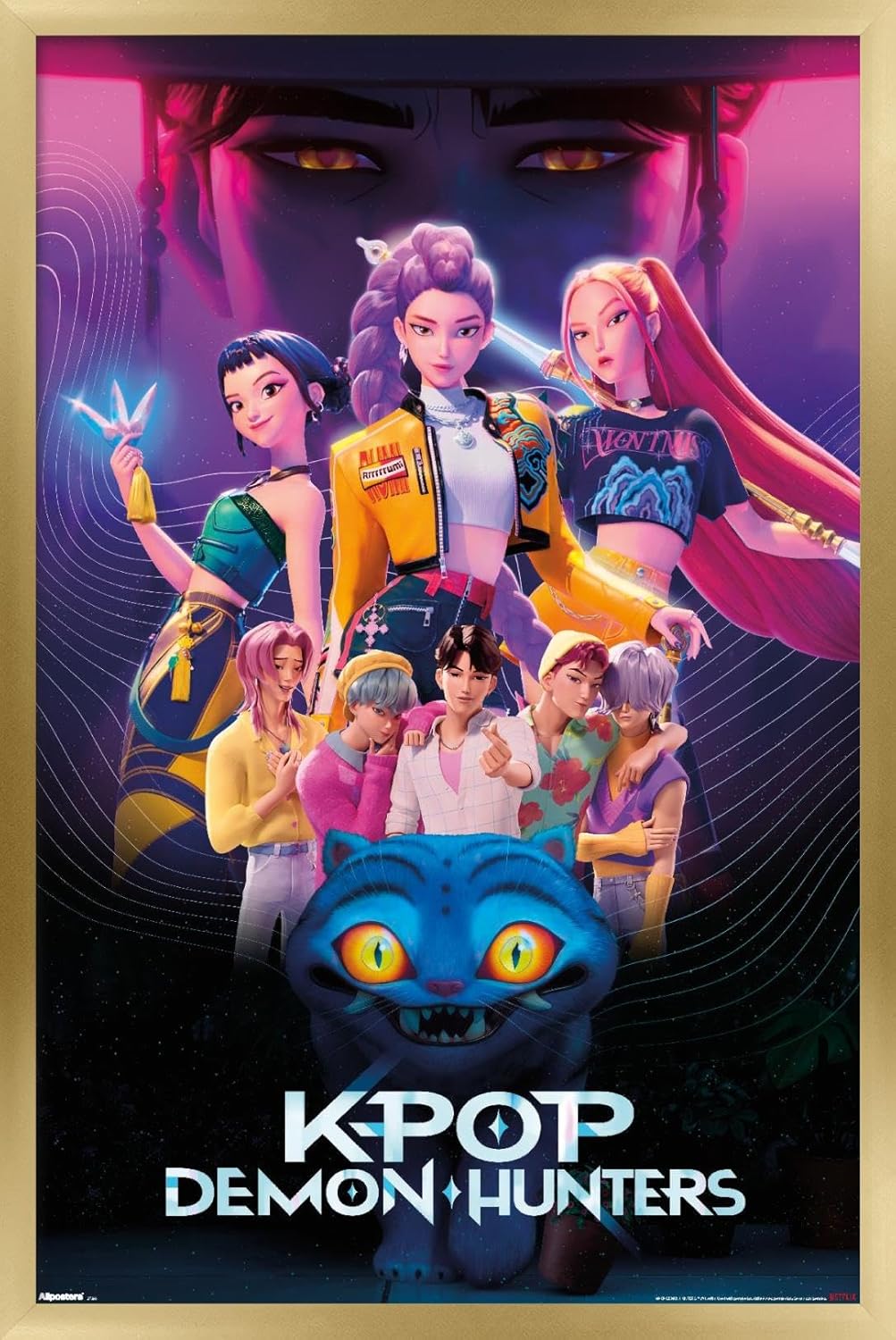 KPop Demon Hunters 2025 Group Wall Poster with Gold Frame