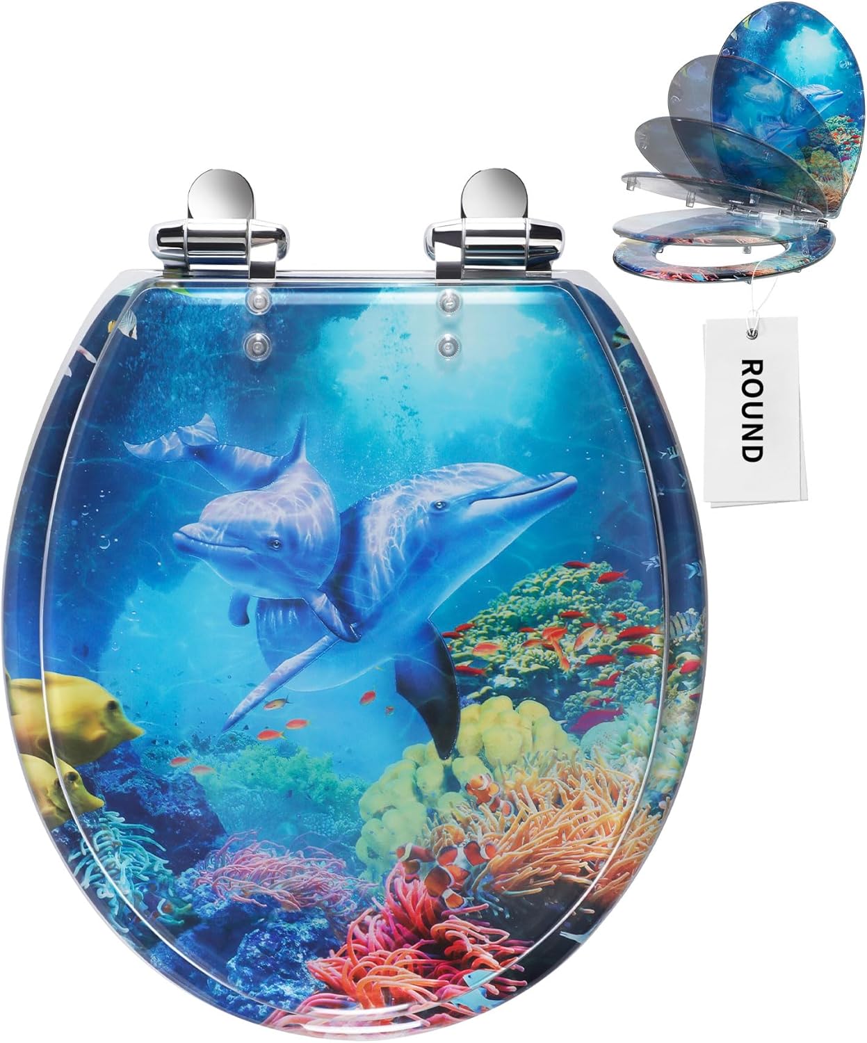 Angol Shiold Round Ocean Resin Toilet Seat with Slow Close Feature