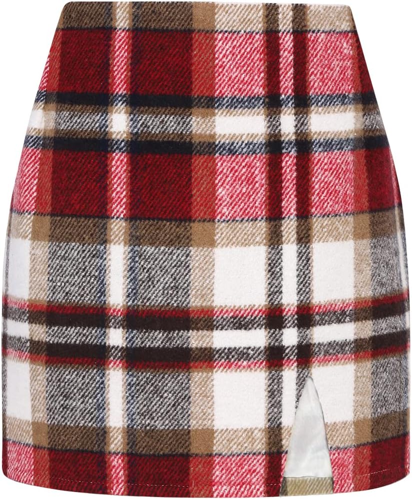 Plaid Mini Skirts for Women High Waisted Wool Bodycon Style