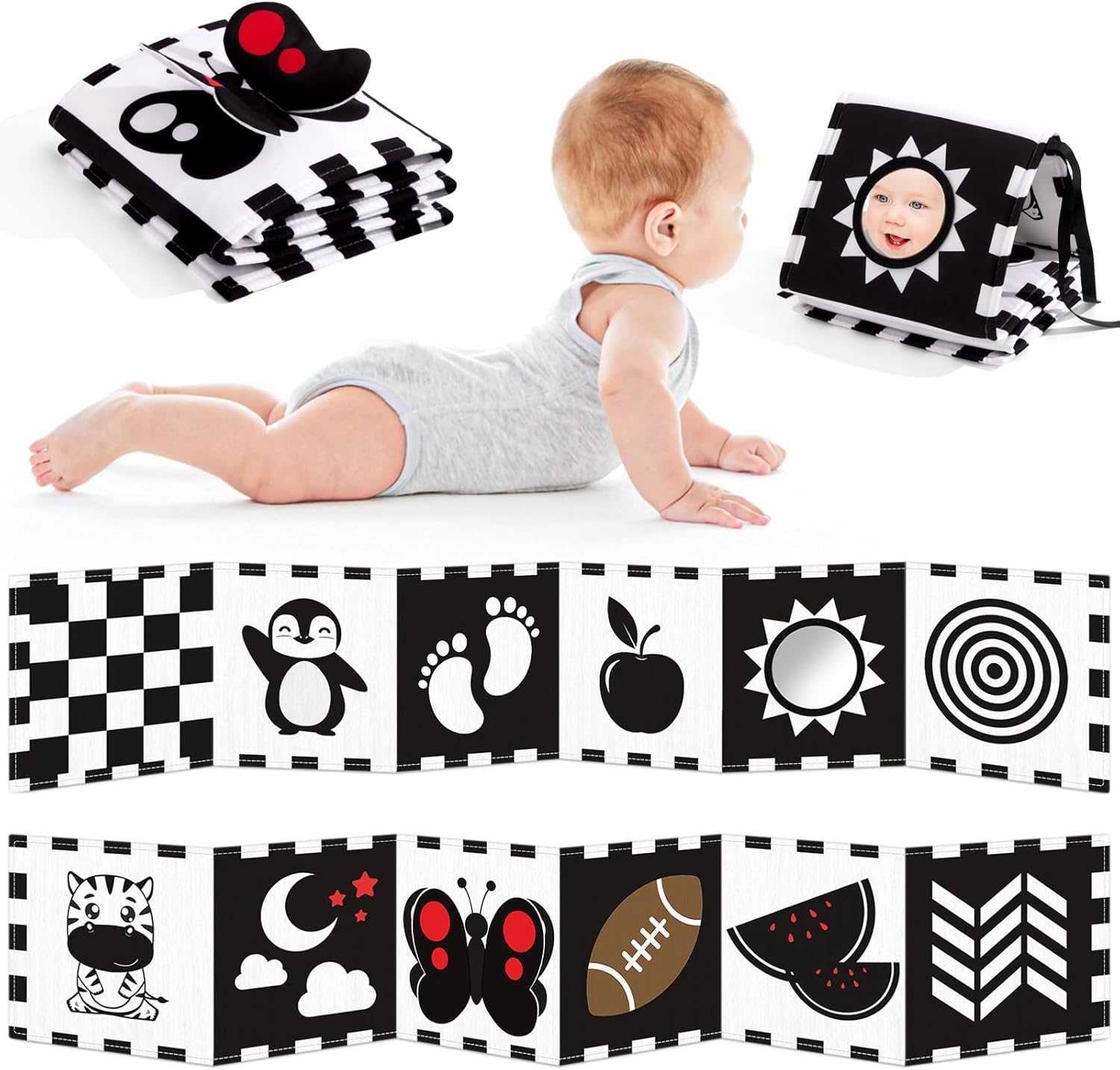 Baby Sensory Set: High Contrast, Soft Pages, Mirror, Ideal Gift