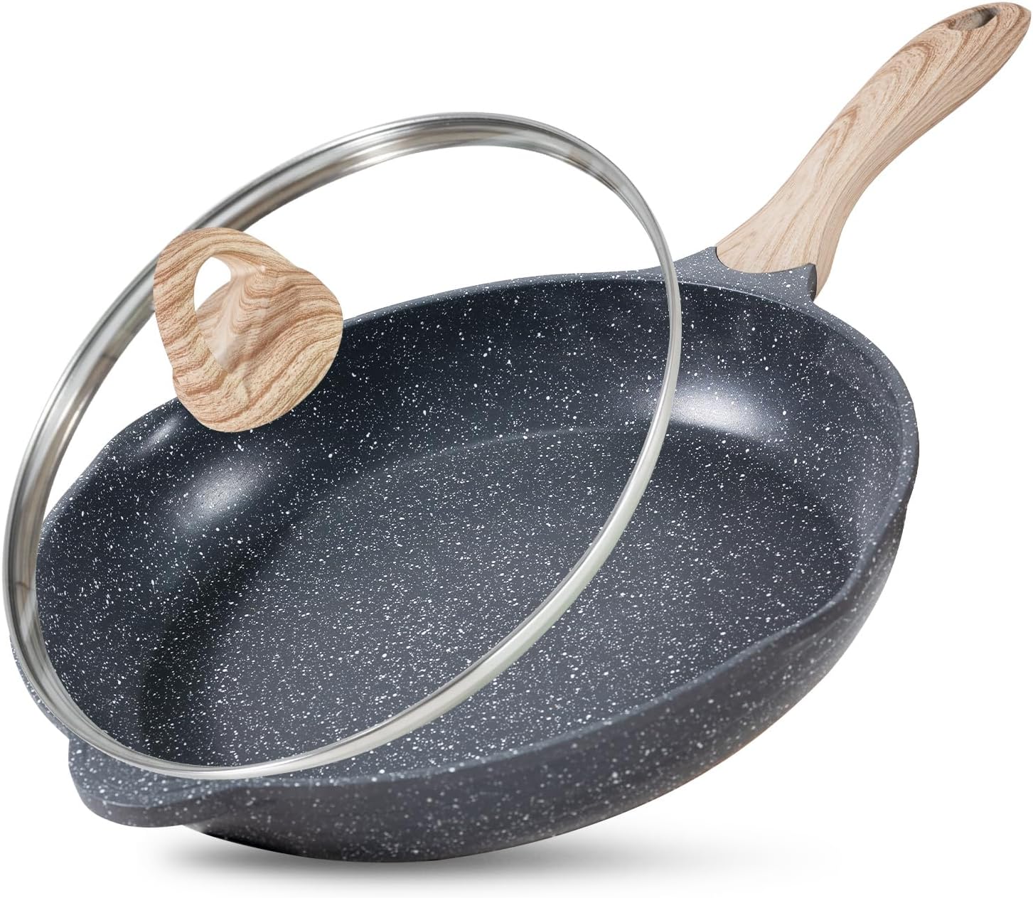 JEETEE Nonstick Frying Pan Skillet with Lid, 12.5 in Granite