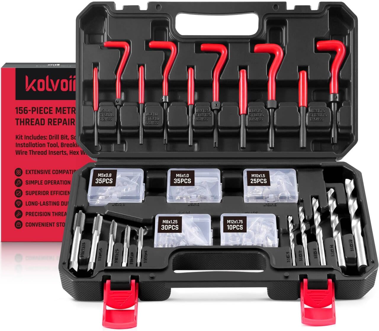 Kolvoii Helicoil Thread Repair Kit for Metric Sizes M5 to M12