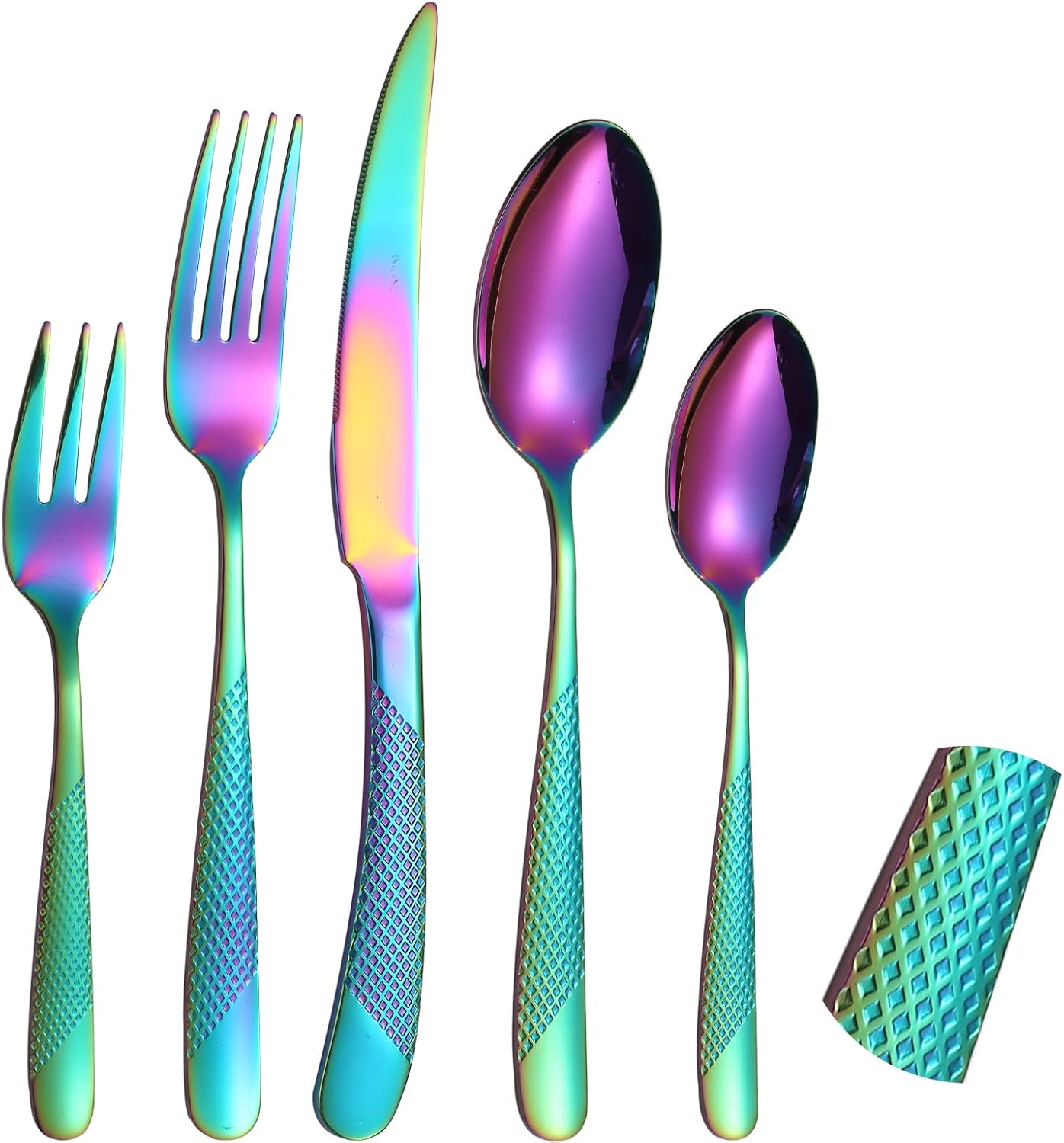 Colorful Hammered Silverware Set for 4 - Modern Utensils