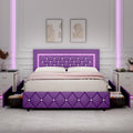 Queen Size Purple Upholstered Bed Frame with Headboard - Elegant
