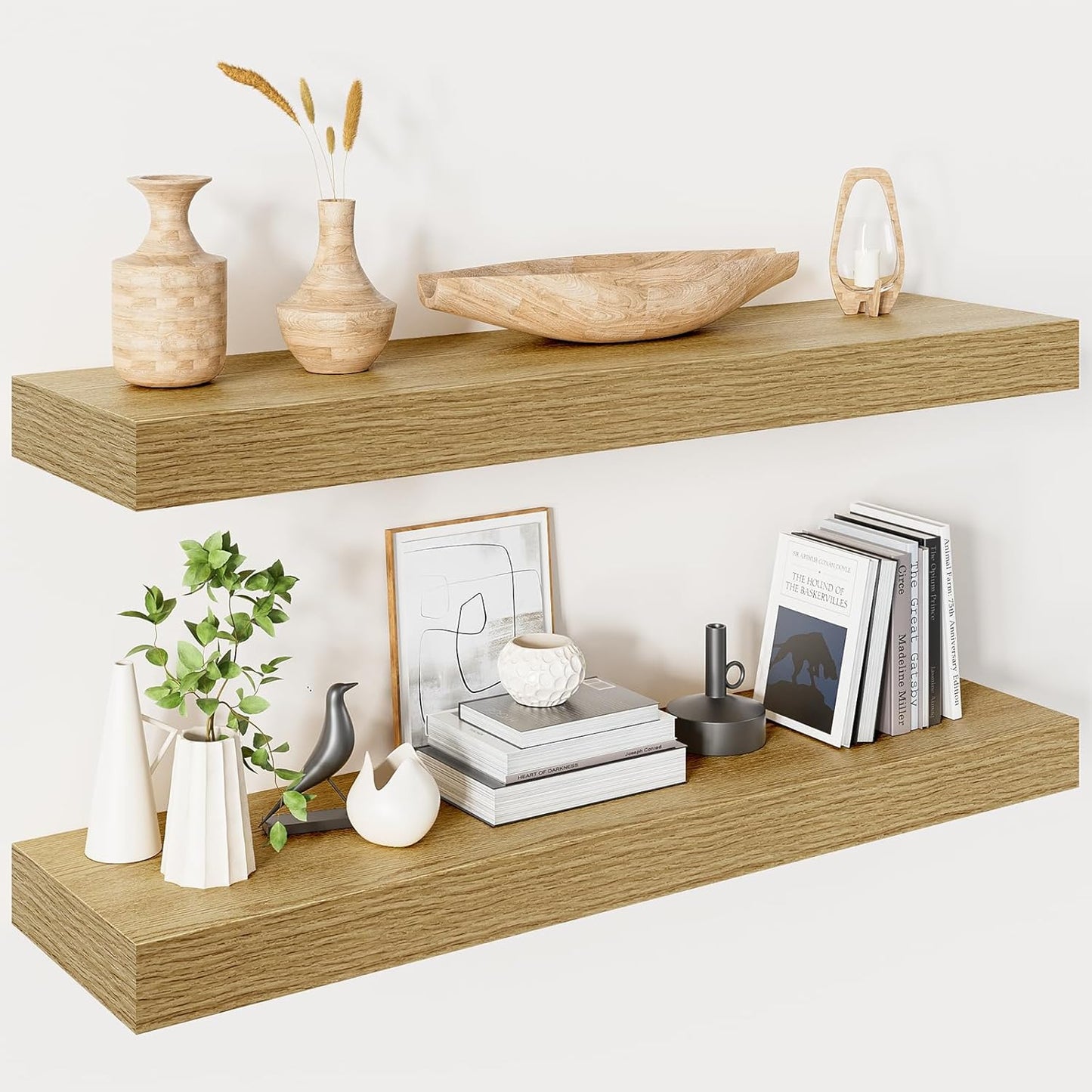 Heimlove 32 Inch Floating Shelves for Wall - Modern Oak Design