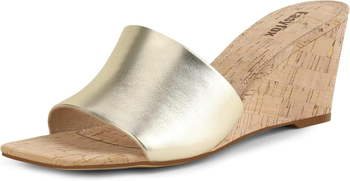 Wedge Sandals for Women Open Toe Heeled Slip On Mules