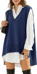 EXLURA Oversized Sweater Vest V Neck Tunic - Cozy Layering 2025