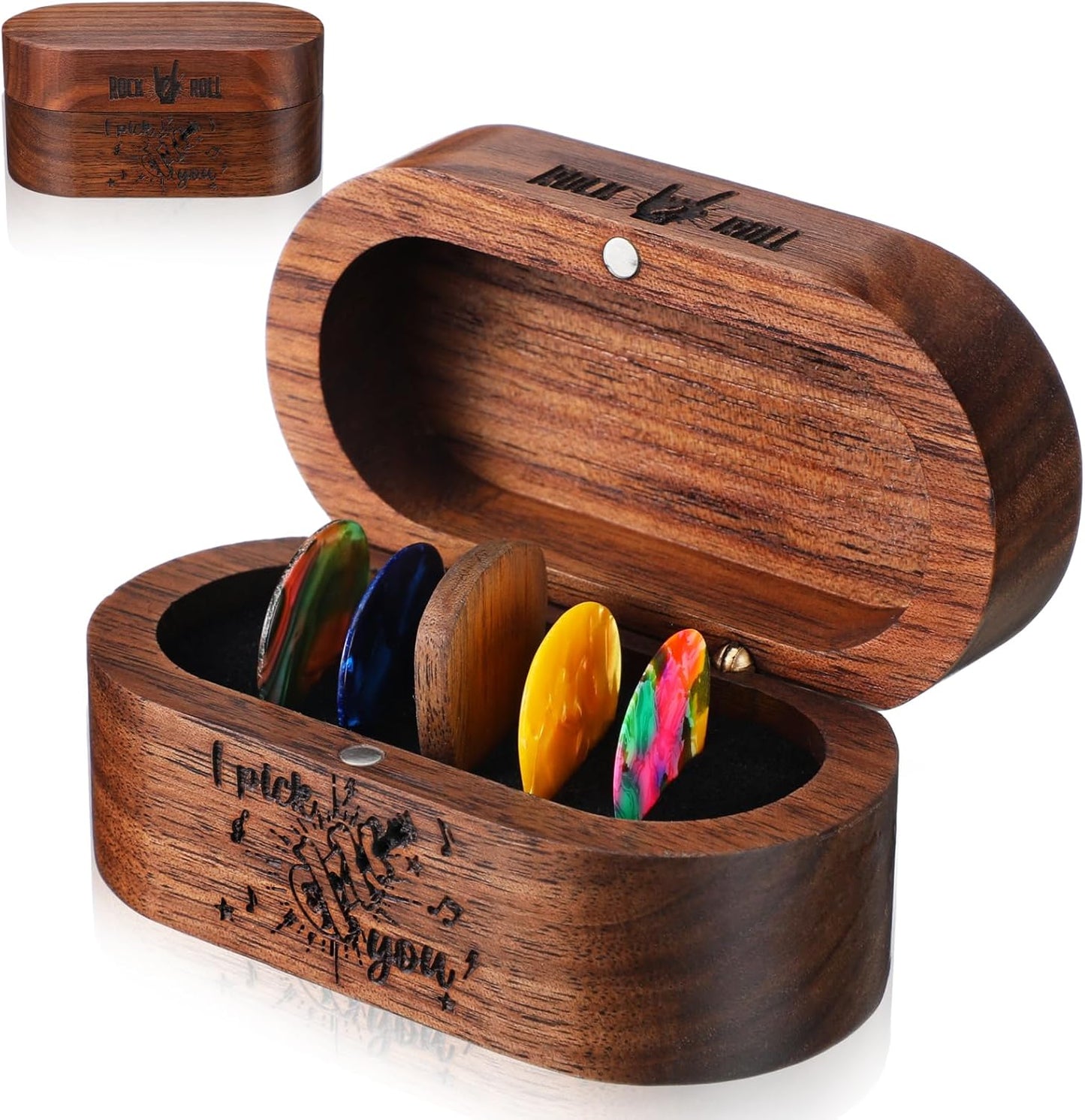 Black Walnut Pick Holder Set - Premium Picks, 3 Thicknesses