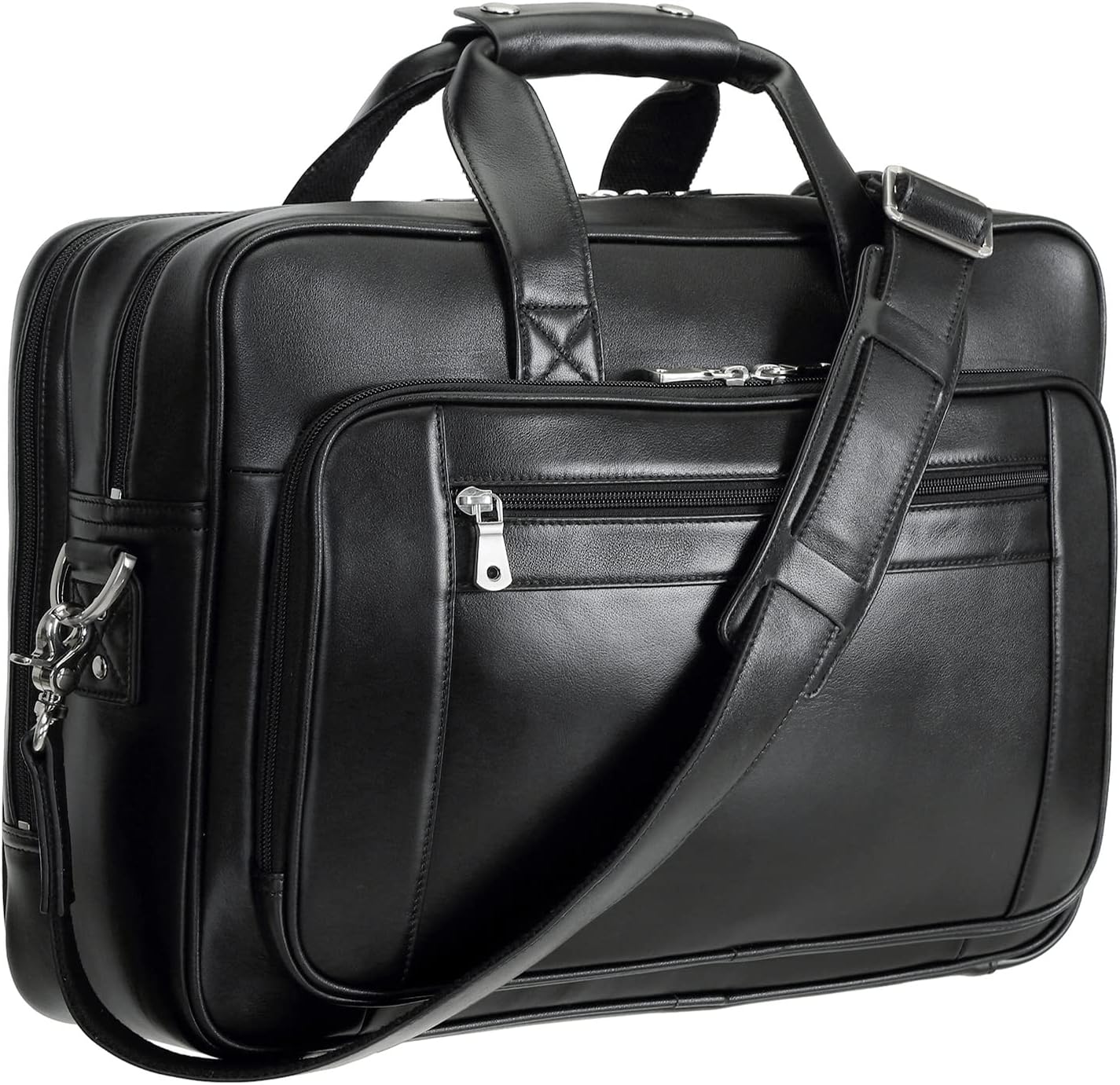 Men's Solid Thick Full Grain Leather Laptop Briefcase for Travel