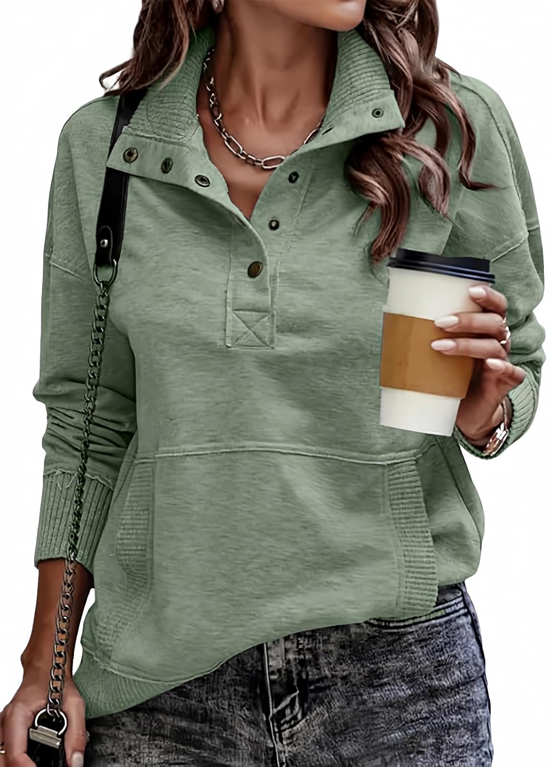 SHEWIN Women's Casual Long Sleeve Stand Neck Sweatshirt Review