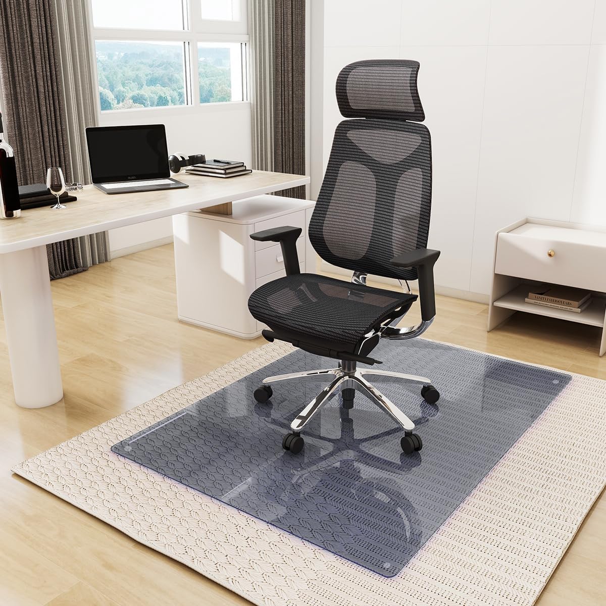 Koonmi 36 x 46 Tempered Glass Chair Mat with Anti-Slip Pads